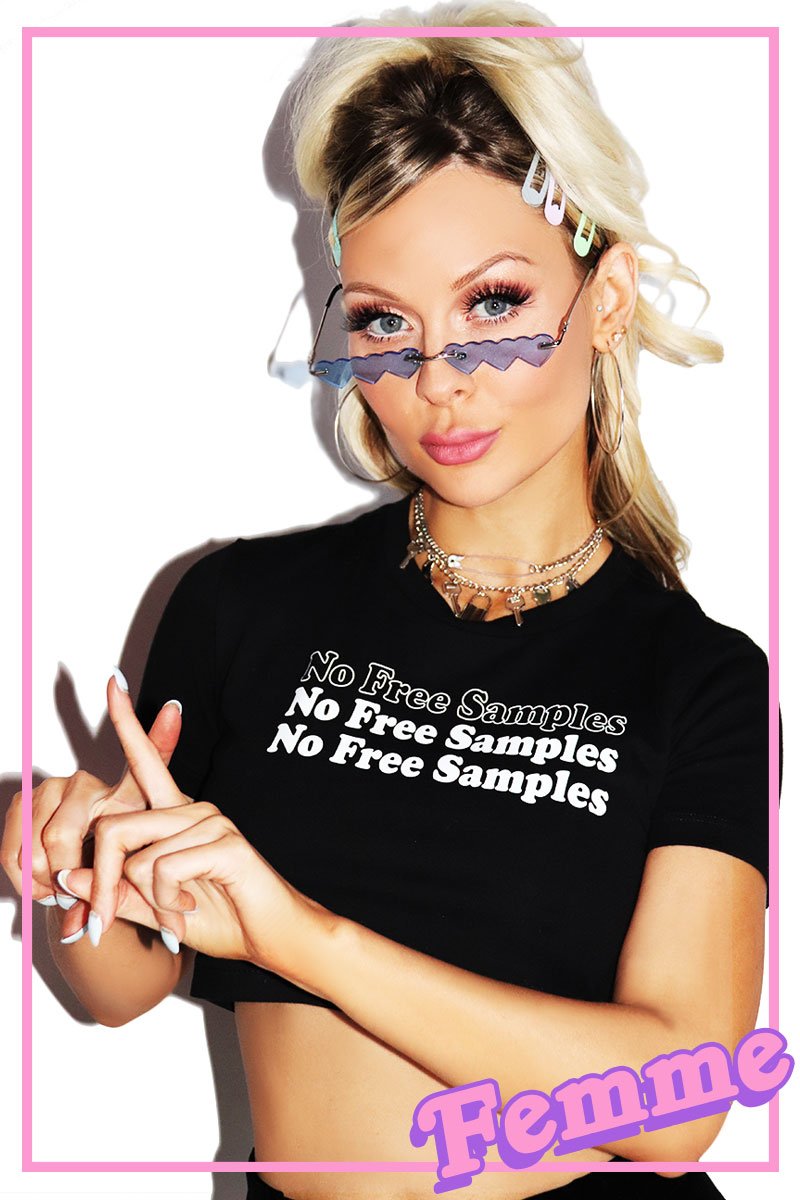No Free Samples Fitted Crop Tee-Black