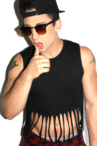 Shredded Crop Tank- Black