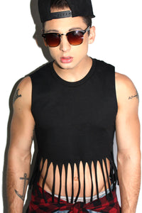 Shredded Crop Tank- Black