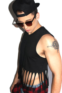 Shredded Crop Tank- Black