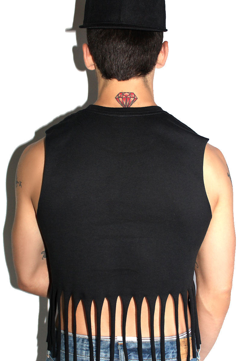Shredded Crop Tank- Black