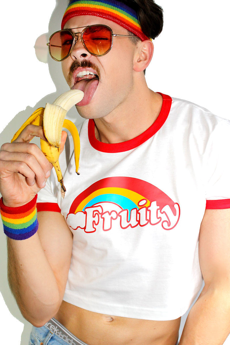 Fruity Ringer Crop Tee-White