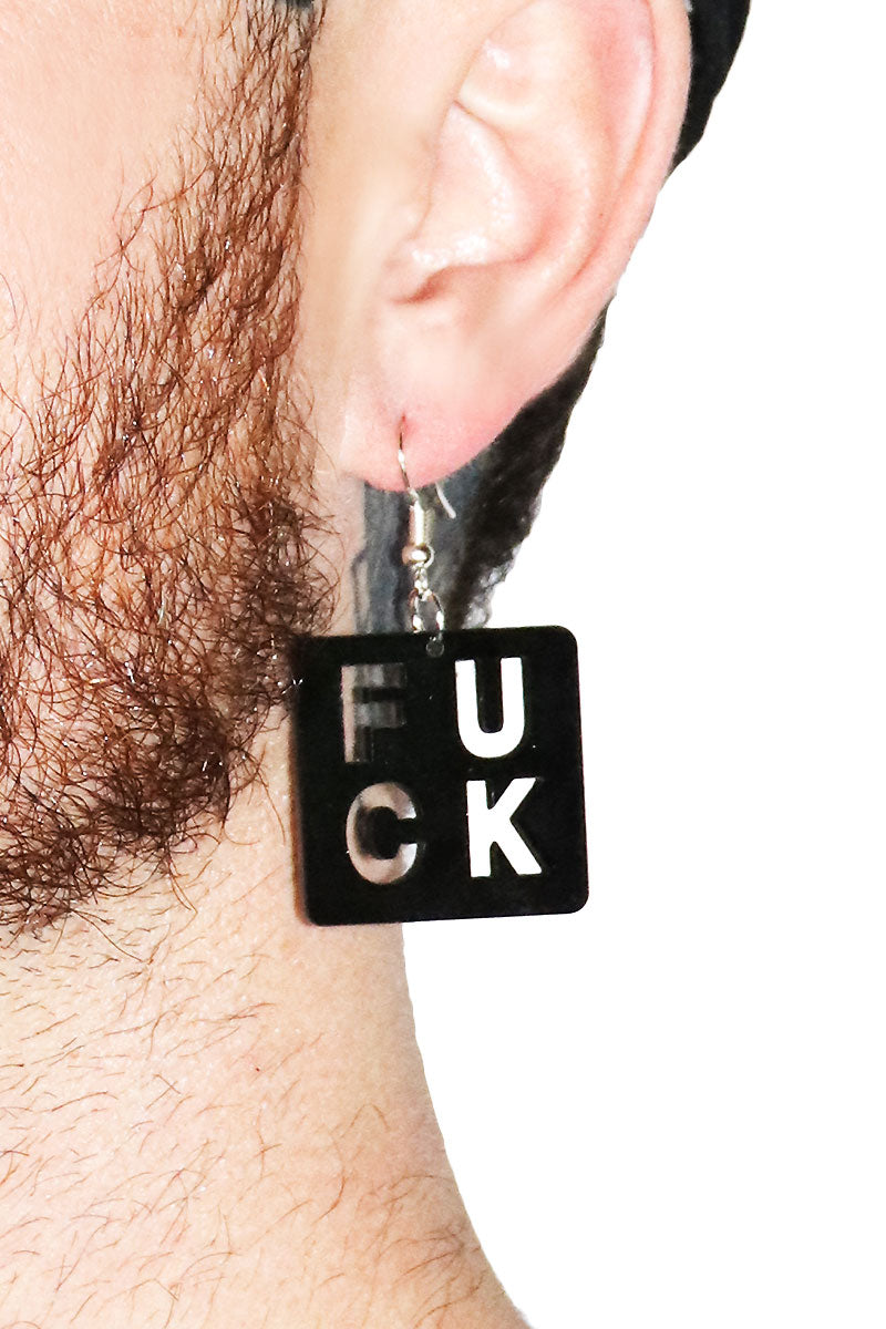 Fuck Acrylic Single Earring - Black