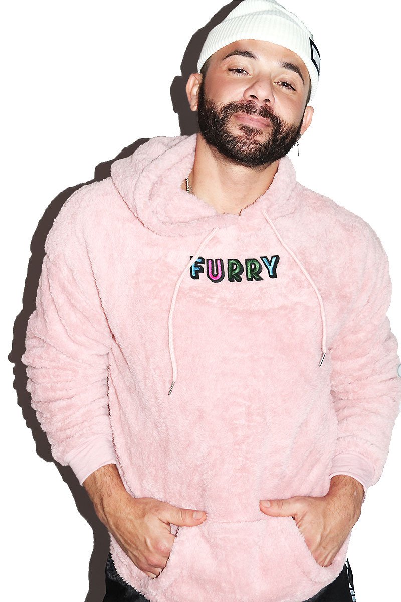 Pink furry hot sale hoodie