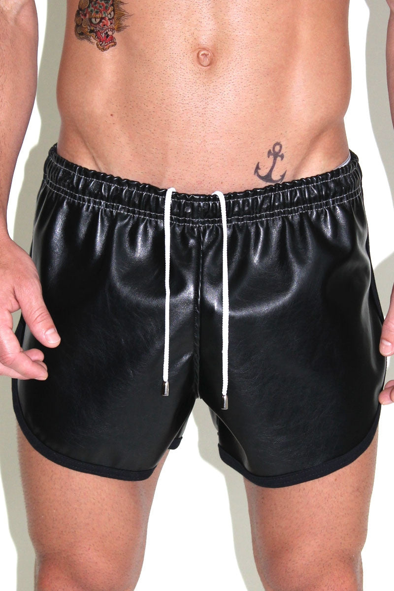 Vegan Running Leather Shorts-Black