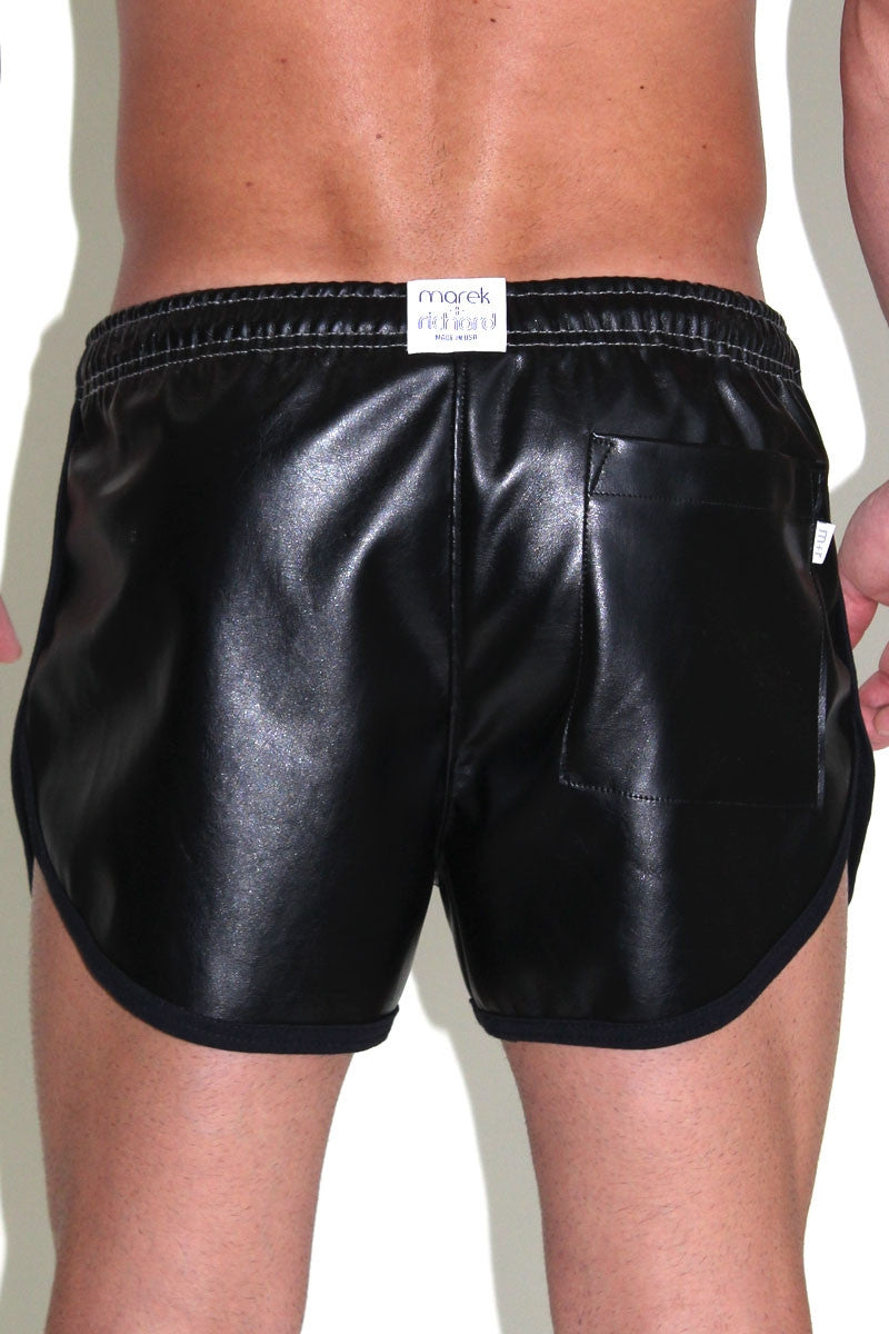 Vegan Running Leather Shorts-Black