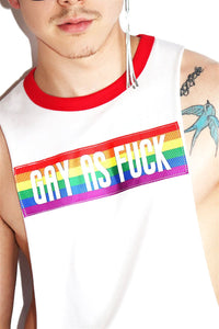 Gay AF Ringer Low Arm Shredder-White