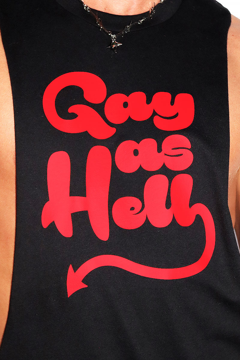 Gay As Hell Low Armhole Tank- Black