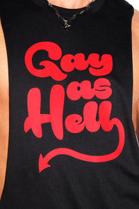 Gay As Hell Low Armhole Tank- Black