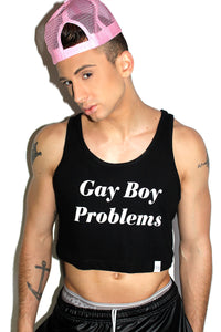 Gay Boy Problems Crop Racerback Tank- Black