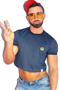 Gay Smile Ringer Crop Tee-Blue Heather