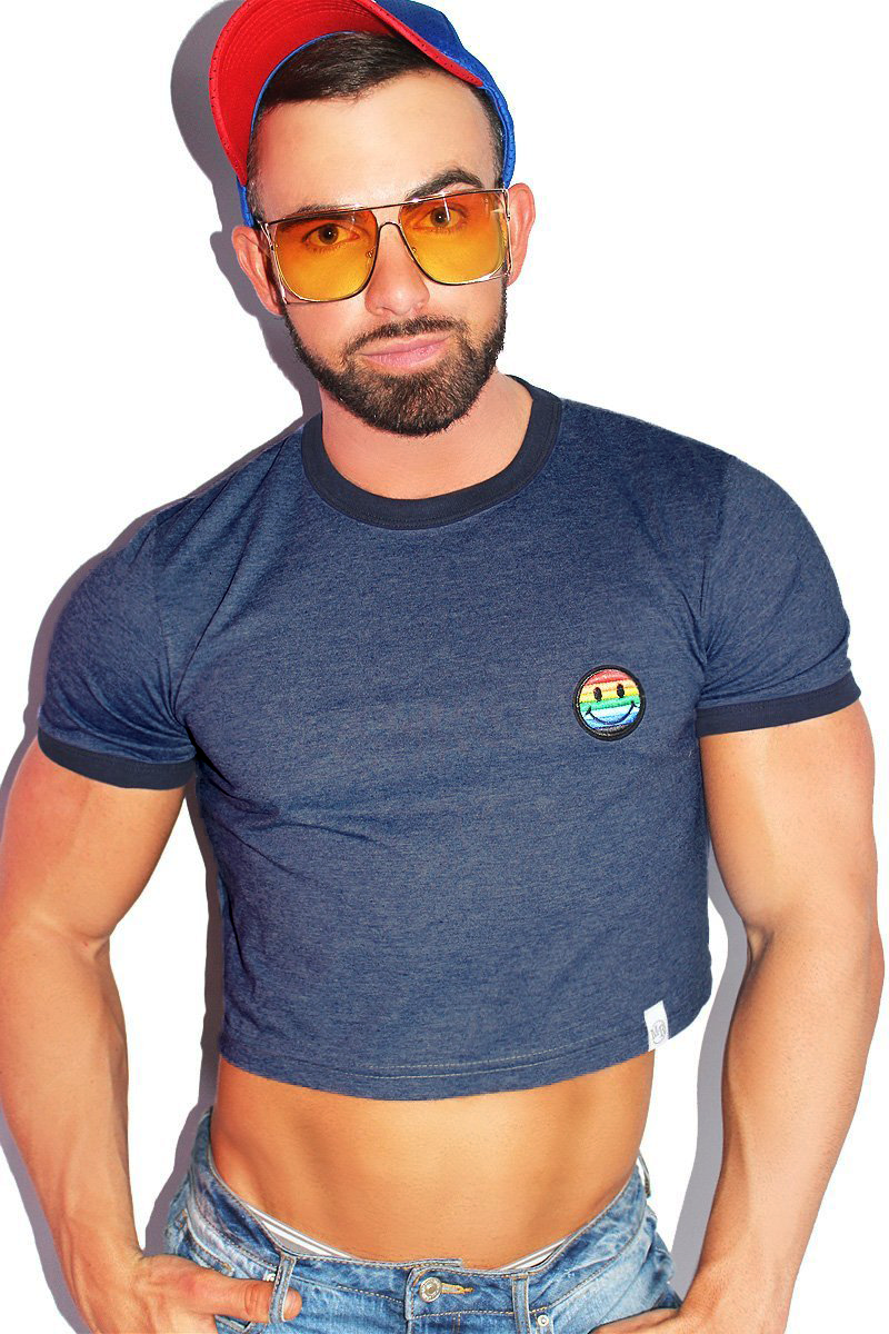 Gay Smile Ringer Crop Tee-Blue Heather
