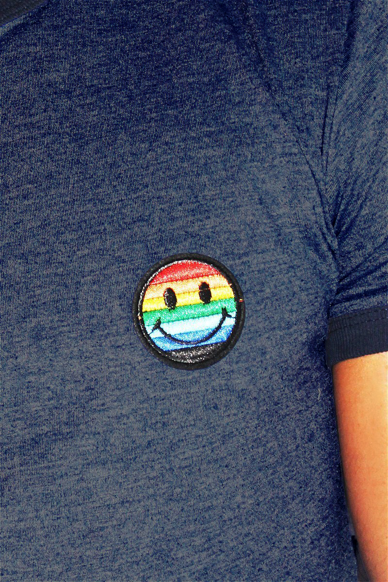 Gay Smile Ringer Crop Tee-Blue Heather