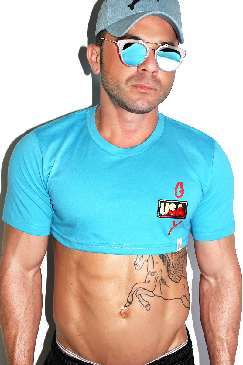 Gay USA Extreme Crop Tee-Blue