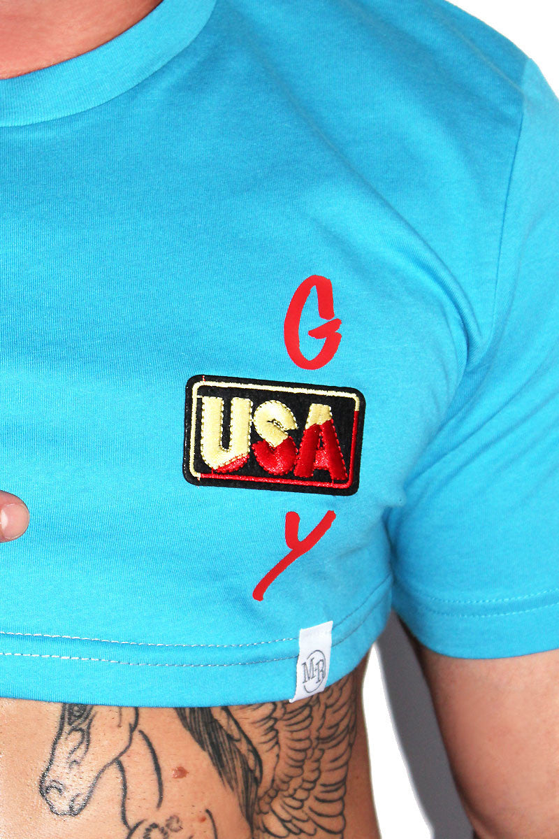Gay USA Extreme Crop Tee-Blue