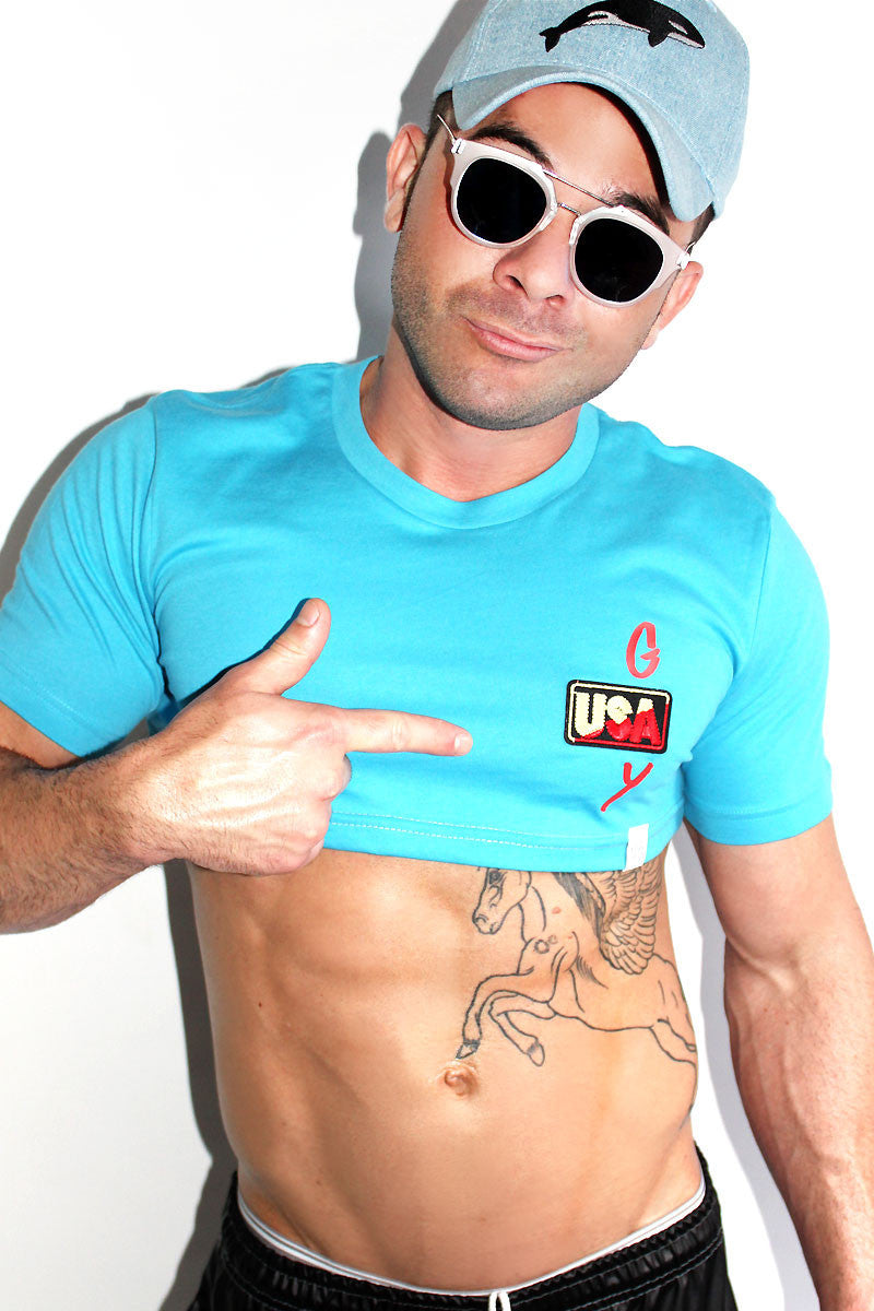 Gay USA Extreme Crop Tee-Blue