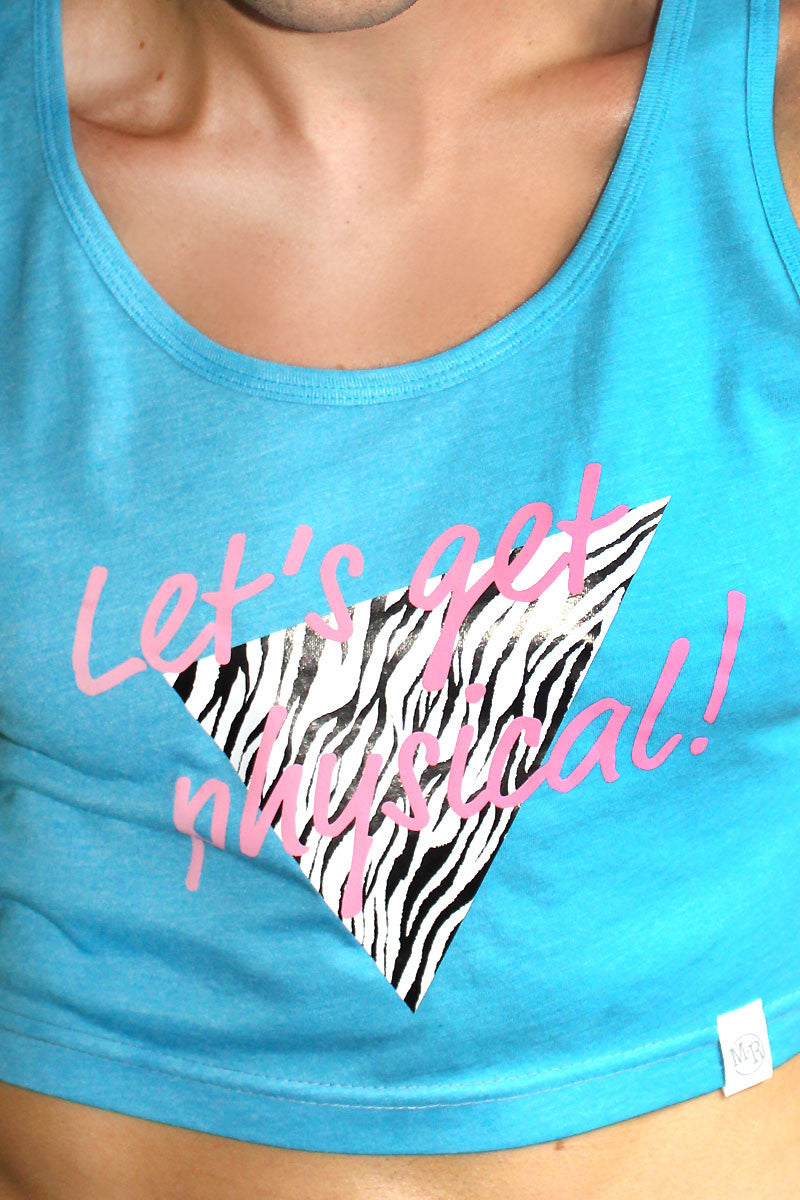 Let's Get Physical Crop Racerback Tank- Blue