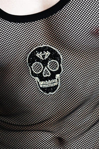 Glitter Skull Mesh Racerback Tank-Black