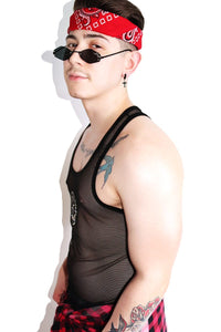 Glitter Skull Mesh Racerback Tank-Black