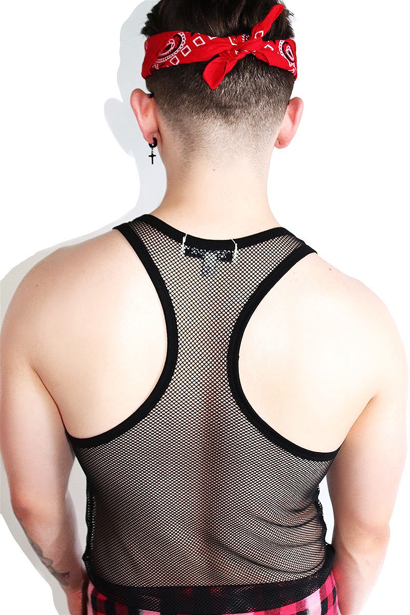 Glitter Skull Mesh Racerback Tank-Black
