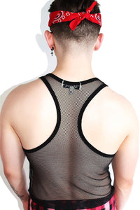 Glitter Skull Mesh Racerback Tank-Black