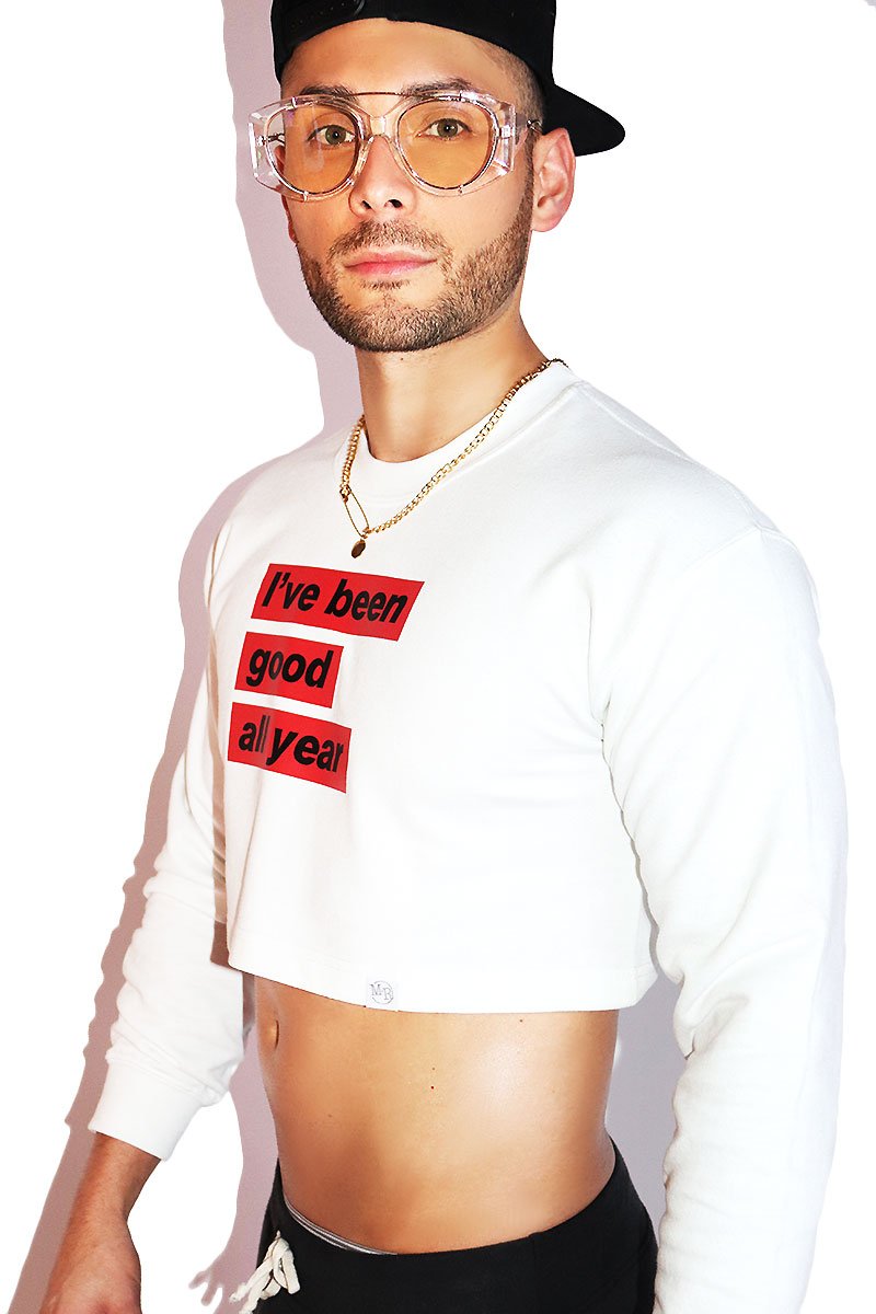 Good All Year Long Sleeve Crop Sweatshirt- White