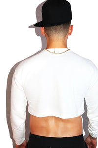 Good All Year Long Sleeve Crop Sweatshirt- White