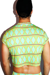 Mosaic All Over Print Fitted Crop Tee- Green