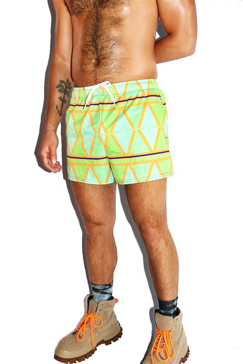 Mosiac All Over Print Active Shorts- Green