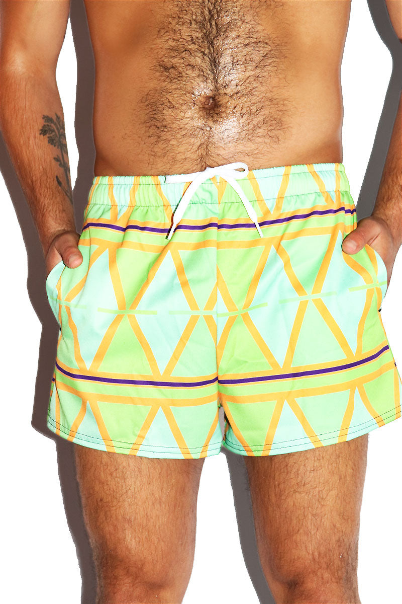 Mosiac All Over Print Active Shorts- Green
