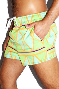 Mosiac All Over Print Active Shorts- Green