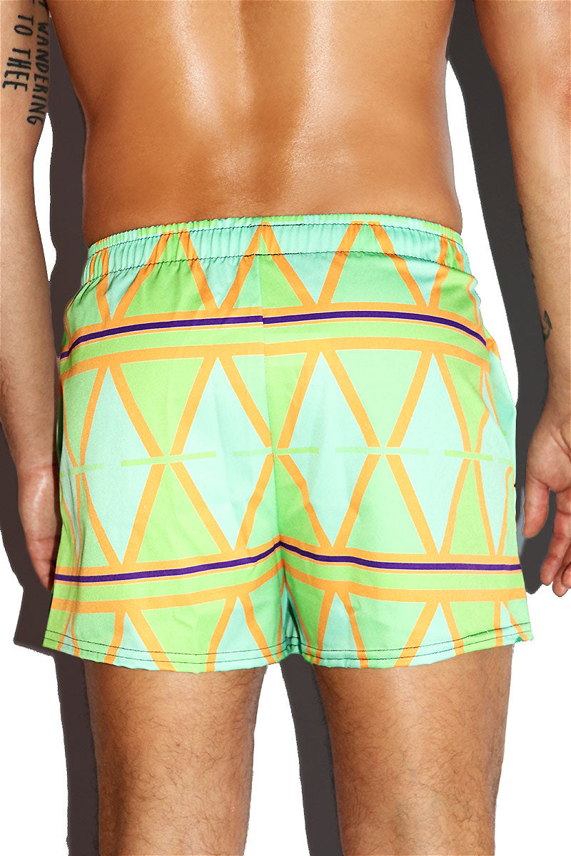 Mosiac All Over Print Active Shorts- Green