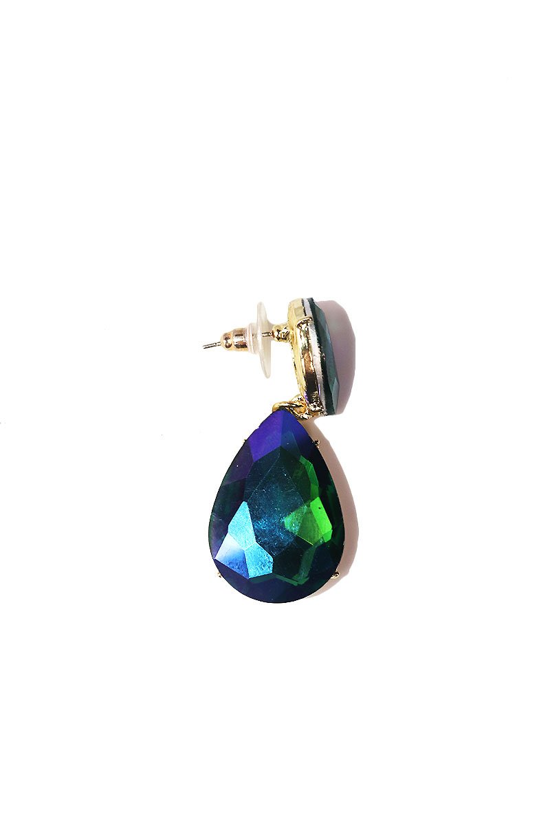 Scarab Tear Drop Gem Single Earring-Green