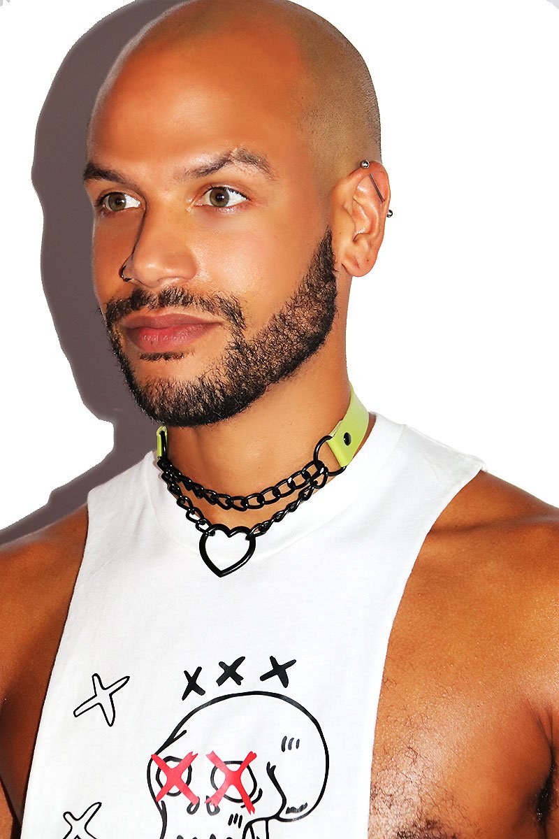 Heart Chained Collar Choker- Green