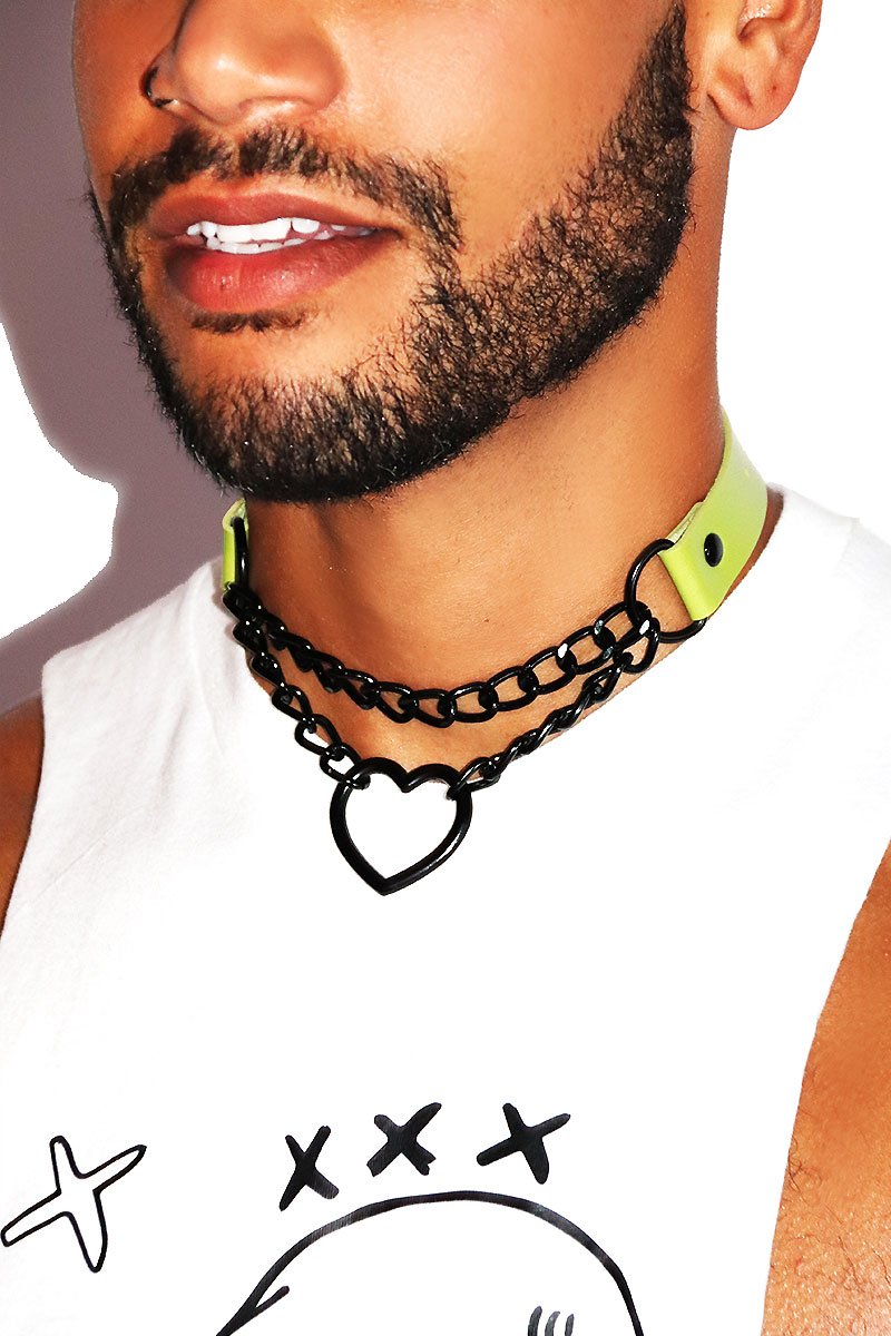 Heart Chained Collar Choker- Green