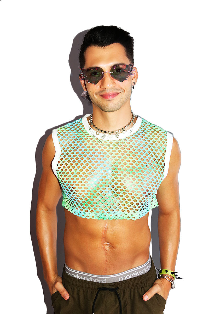 blue fishnet crop top