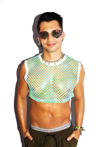 Pixie Glitter Mesh Extreme Crop Tank- Blue