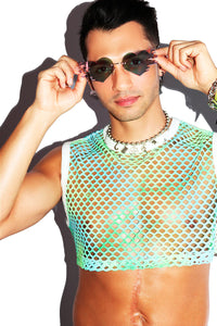 Pixie Glitter Mesh Extreme Crop Tank- Blue
