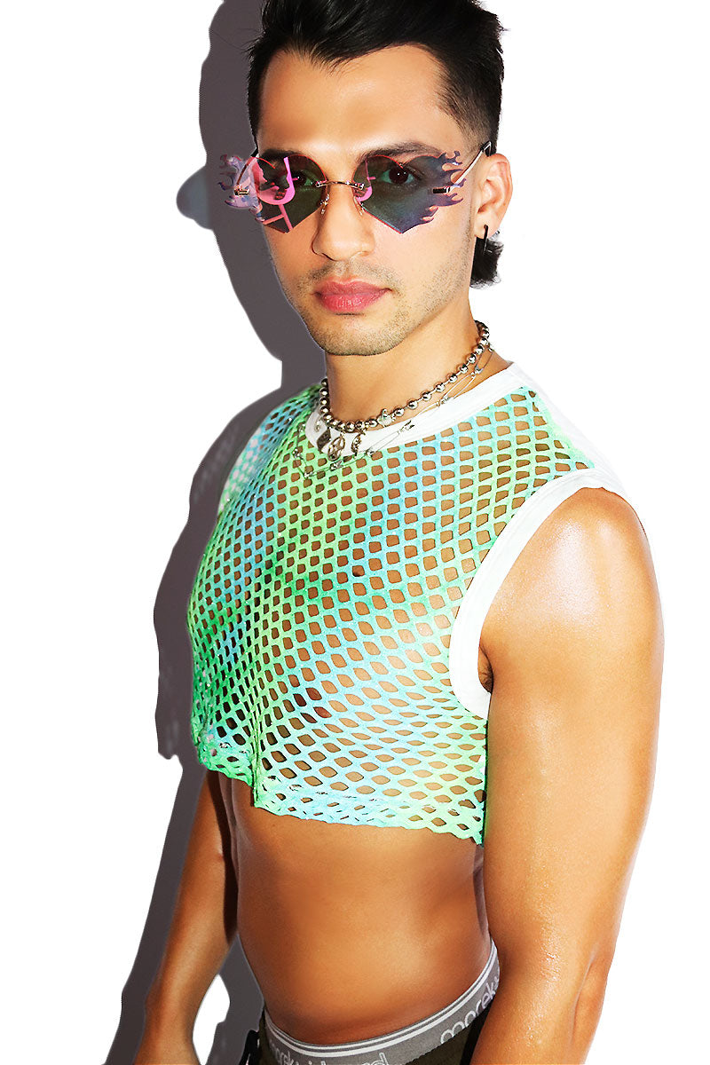 Pixie Glitter Mesh Extreme Crop Tank- Blue