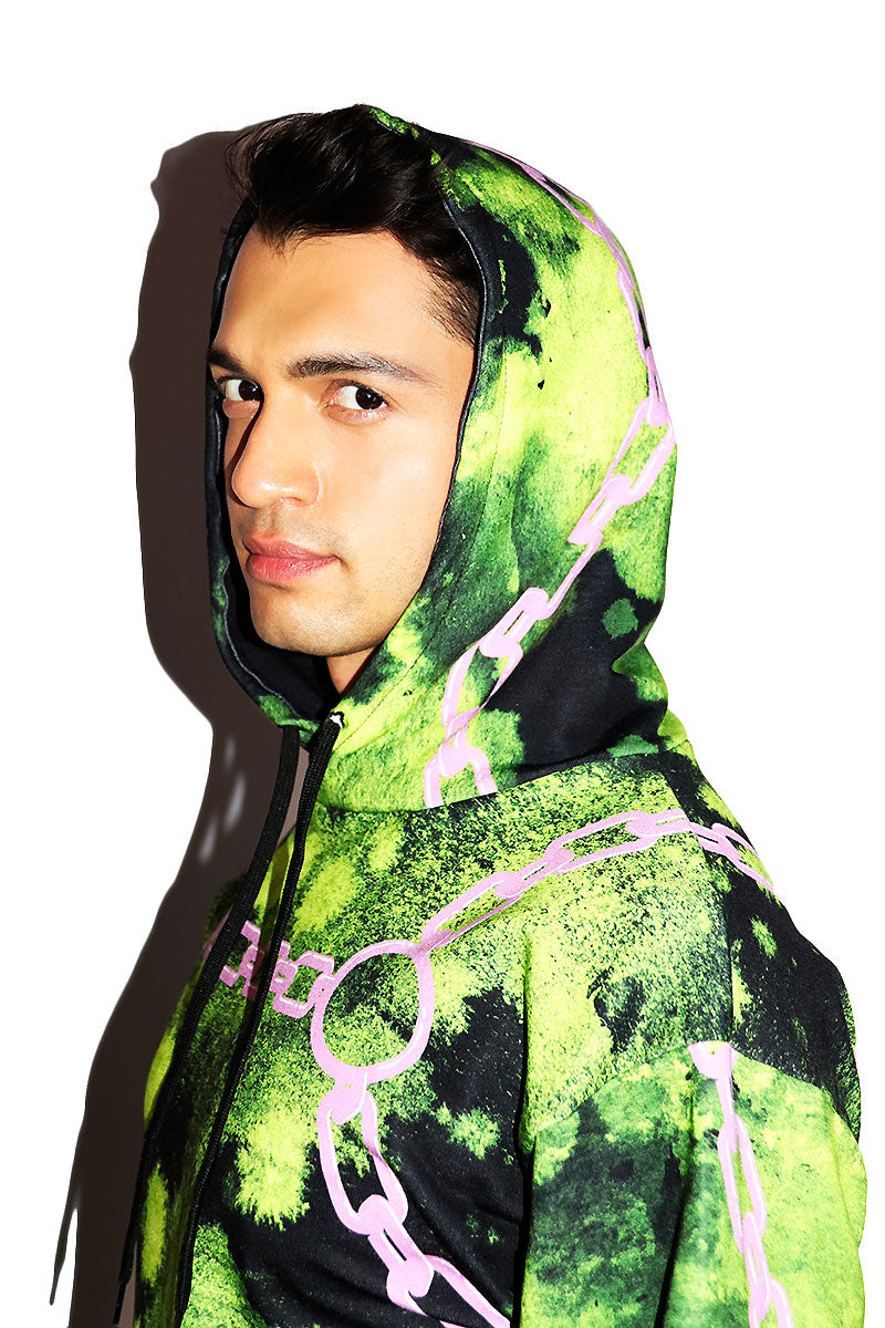 Radioactive Harness All Over Print Long Sleeve Hoodie- Green