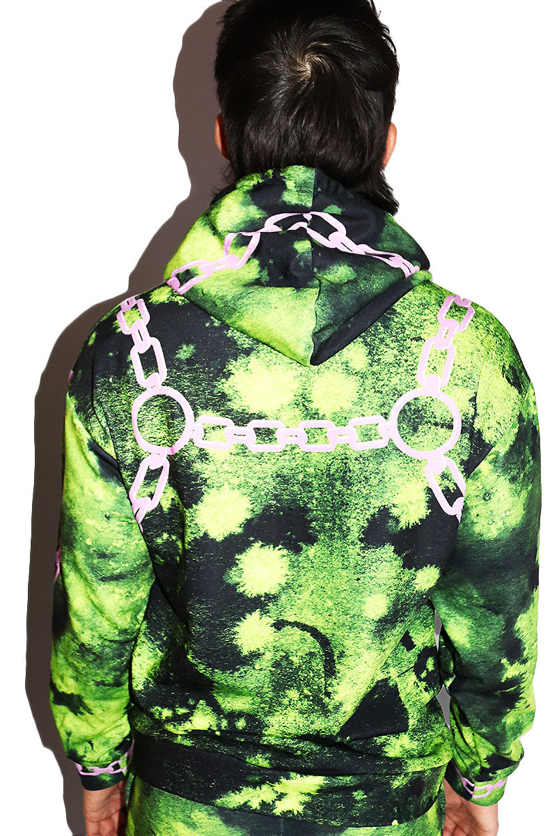 Radioactive Harness All Over Print Long Sleeve Hoodie- Green