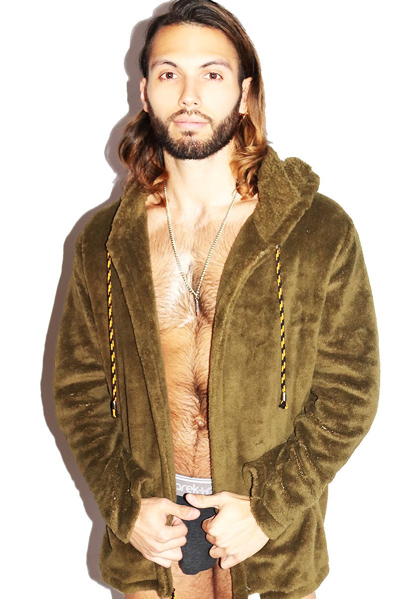 Mountain Man Furry Hoodie Olive