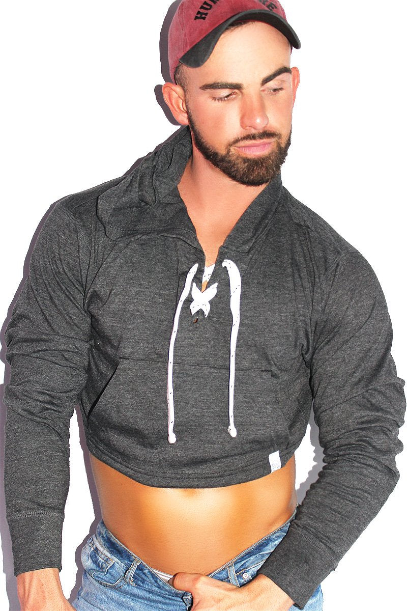 Strings Attached Crop Long Sleeve Hoodie Dark Charcoal Marek