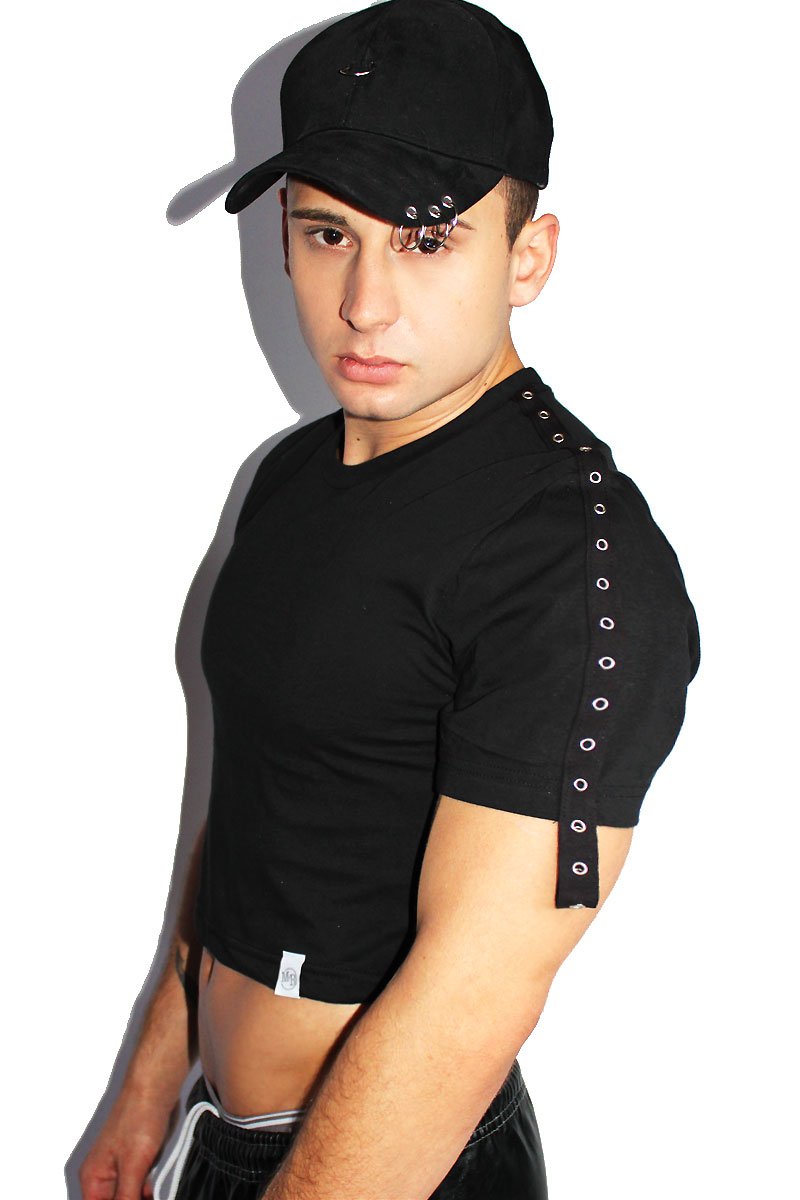 Eyelet Crop Tee- Black