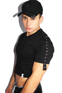 Eyelet Crop Tee- Black