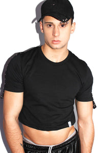 Eyelet Crop Tee- Black