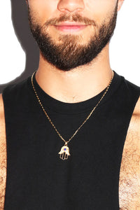 Hamsa Rhinestone Necklace - Gold