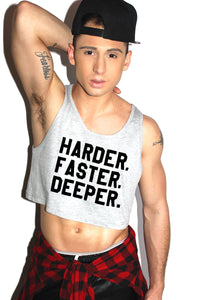Harder Faster Deeper Crop Racerback Tank- Grey