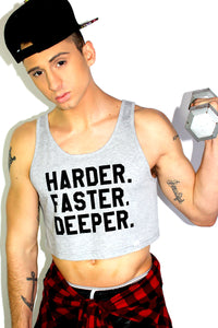 Harder Faster Deeper Crop Racerback Tank- Grey