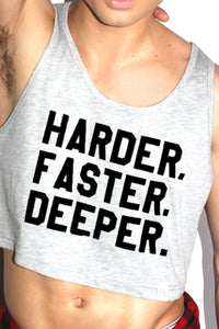 Harder Faster Deeper Crop Racerback Tank- Grey